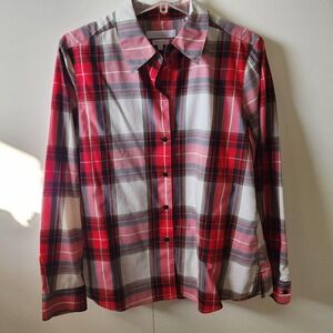 14 wrinkle free button up collared plaid blouse by Foxcroft Appleseeds